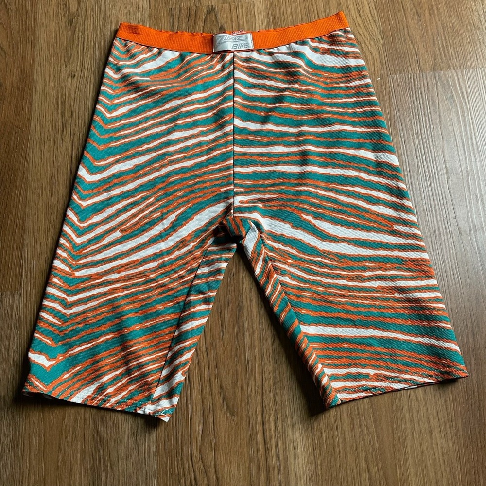 Vintage Miami Dolphins Zubaz Mens AOP Shorts L NFL Zebra Stripes Drawstring USA